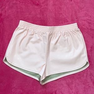 Baby pink faux leather shorts